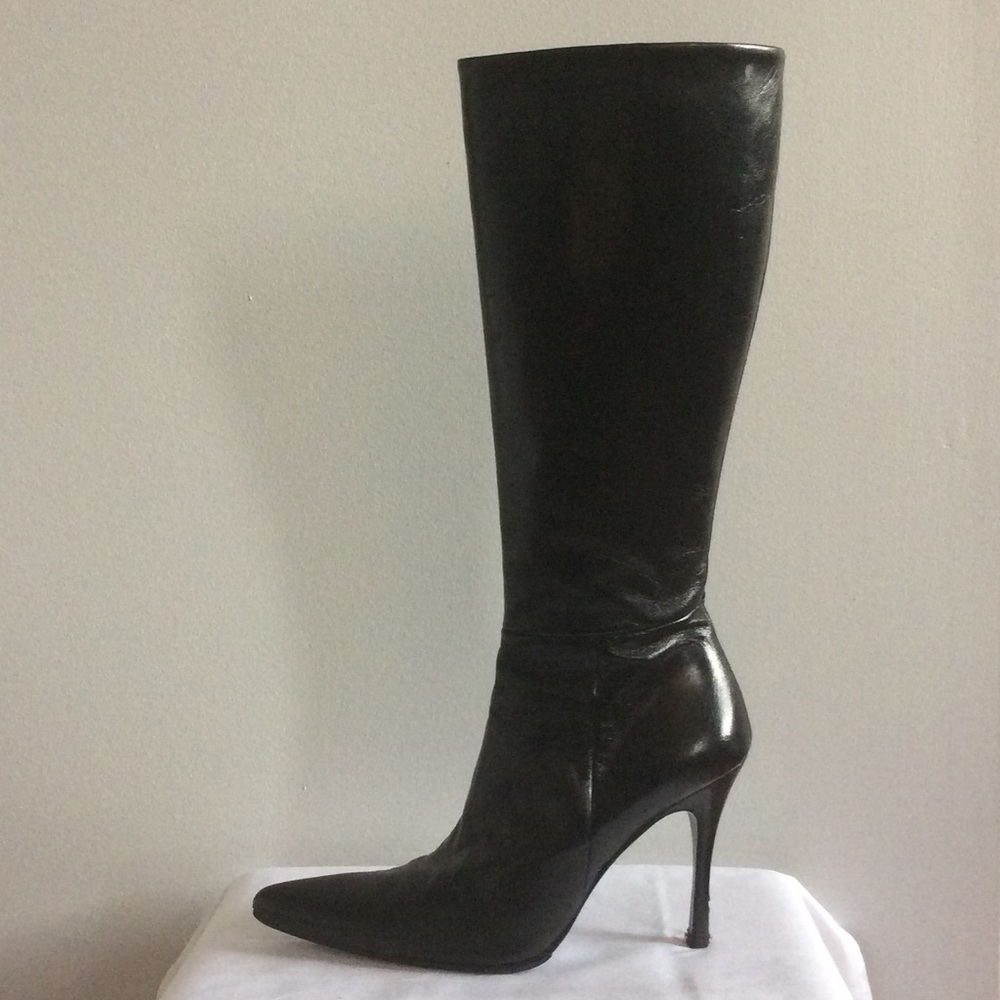 Mare Black Leather Stiletto Knee-High Boots
